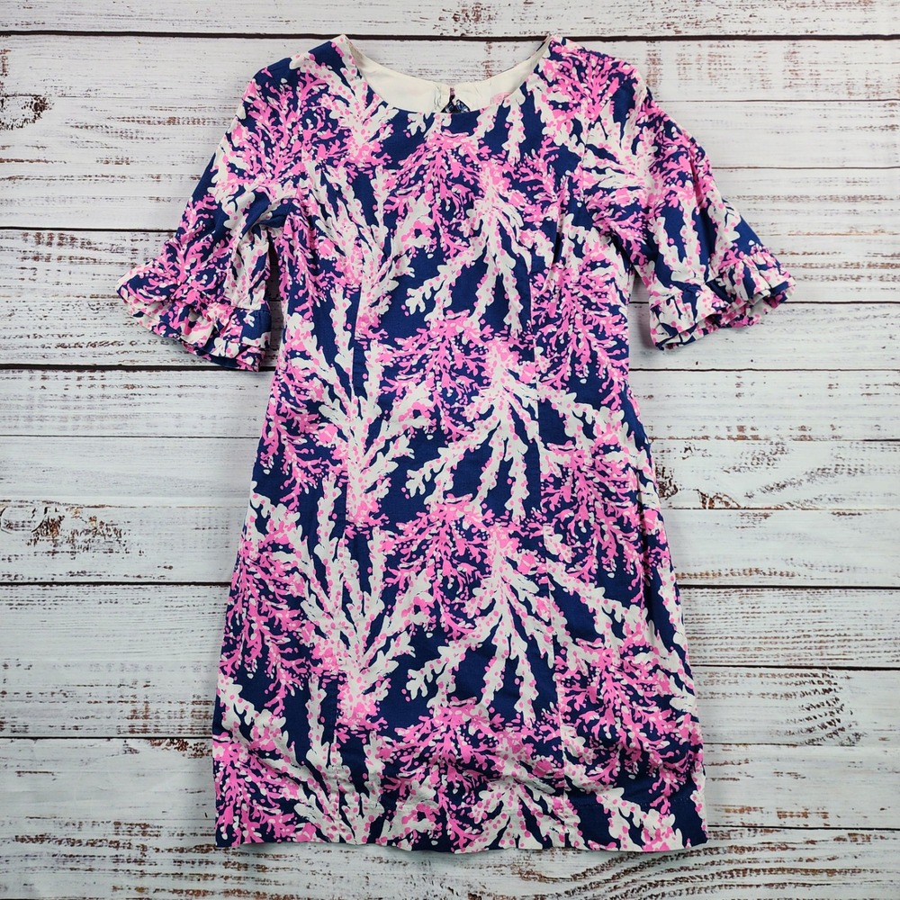 Lilly Pulitzer Fiesta Stretch Dress Women's 4 Nauti Navy Beyond The Sea Ruffle